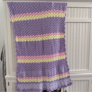 Handmade Shell Stitch Purple Yellow and Pink Quilted Blanket